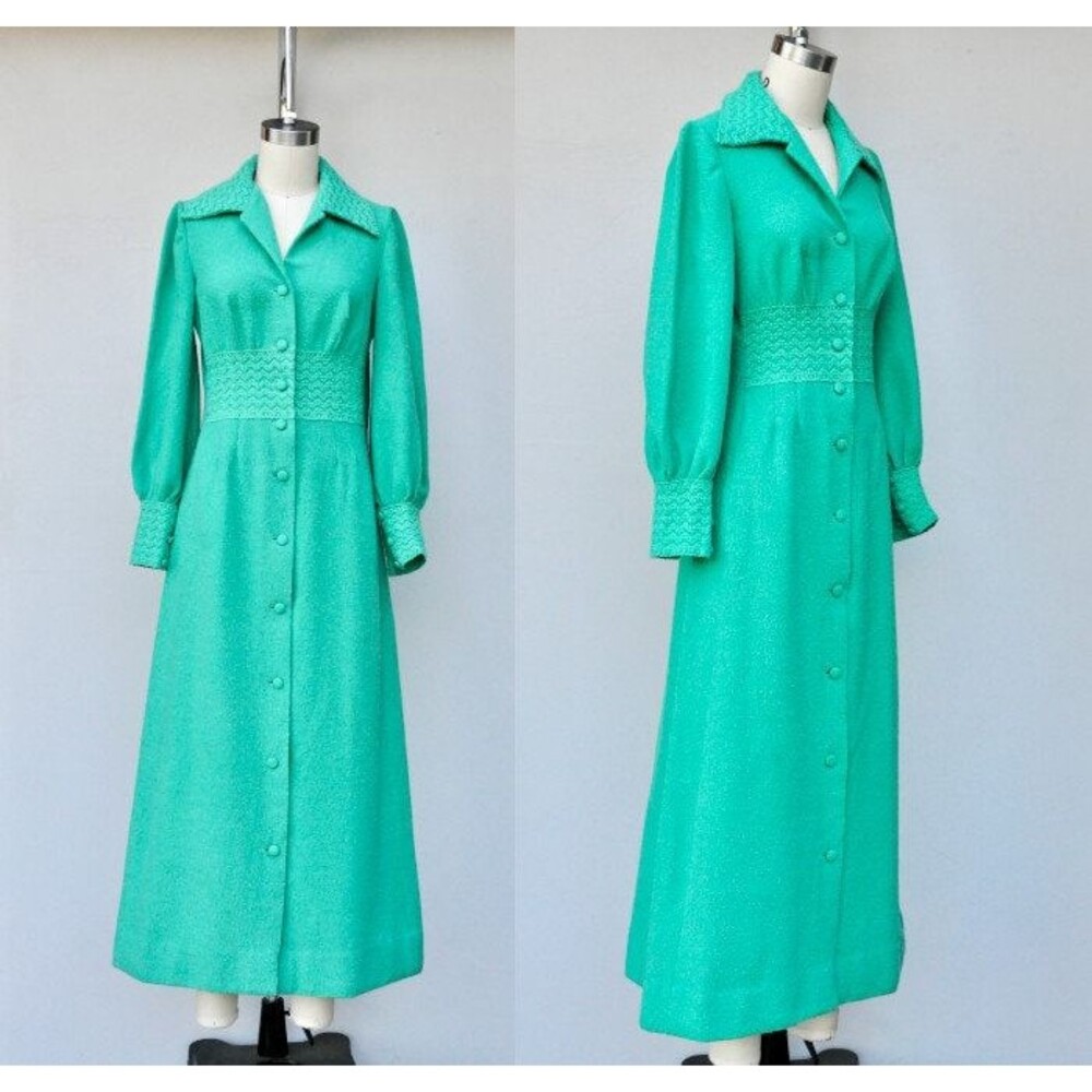 60s Green Long Robe by Hanro - Nightgown Bed Jacket - House Coat - XS - S